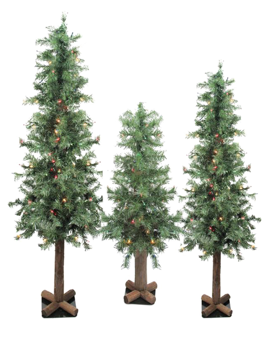 Northlight Set Of 3 Pre-lit Woodland Alpine Artificial Christmas Trees