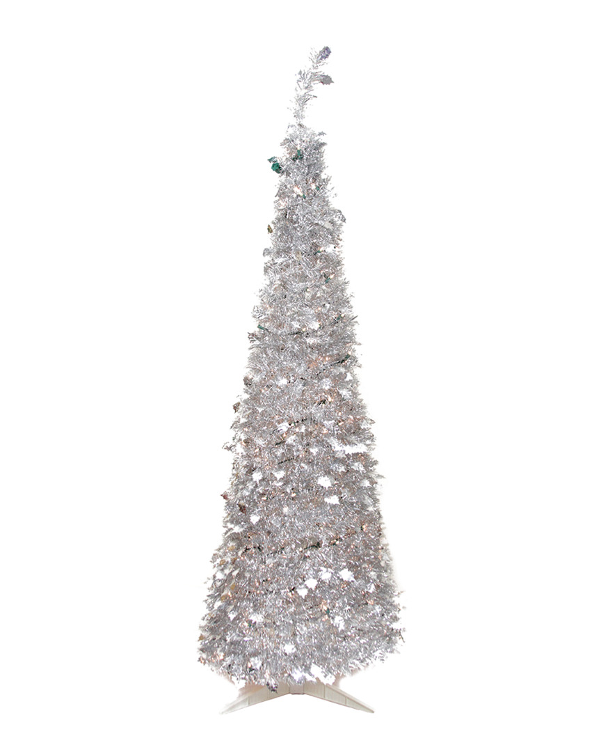 Northlight Pre-lit Silver Tinsel Pop-up Artificial Christmas Tree