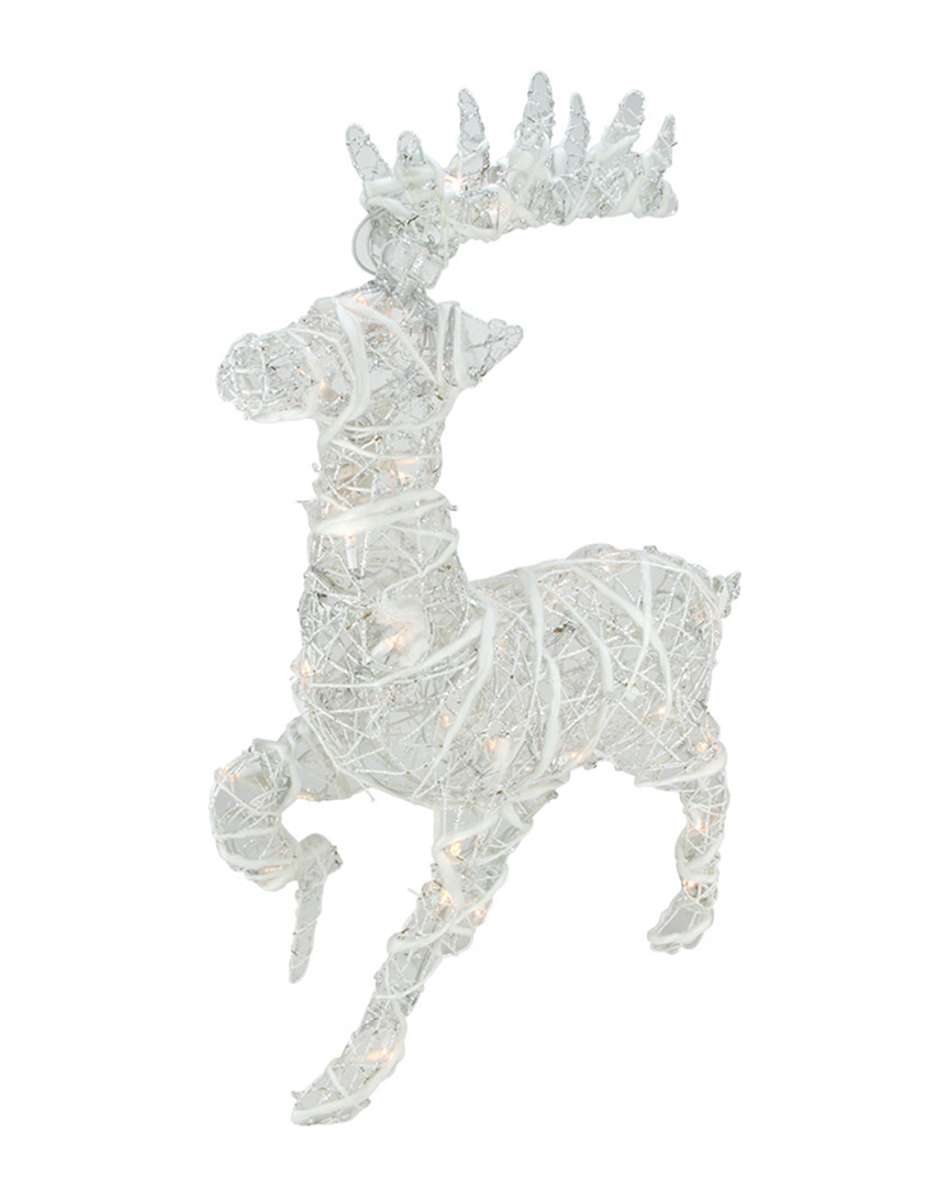 Northlight Discontinued  30in Lighted White Glittered Rattan Reindeer Outdoor Christmas Decoration
