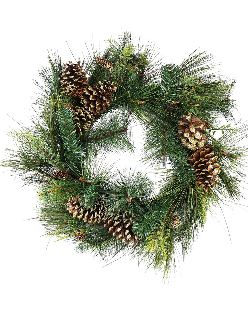 NORTHLIGHT NORTHLIGHT ARTIFICIAL MIXED PINE WITH PINE CONES & GOLD GLITTER CHRISTMAS WREATH