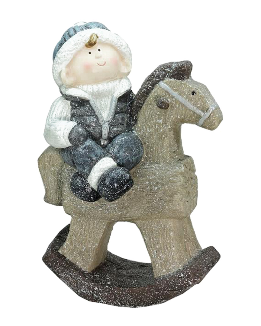 NORTHLIGHT NORTHLIGHT SPARKLY LITTLE BOY ON ROCKING HORSE DECORATIVE CHRISTMAS TABLETOP FIGURE