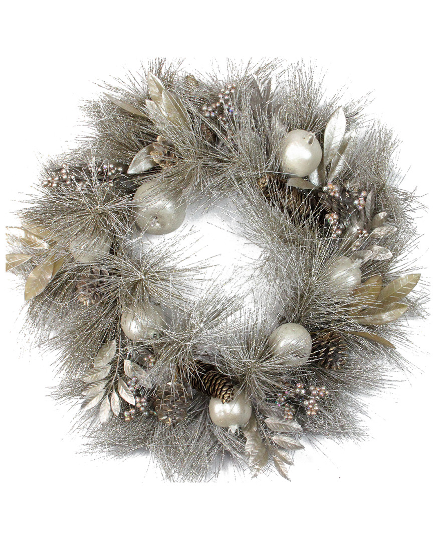 Northlight Glitter Champagne Gold Pomegranate Apple Pine Cone & Berry Christmas Wreath