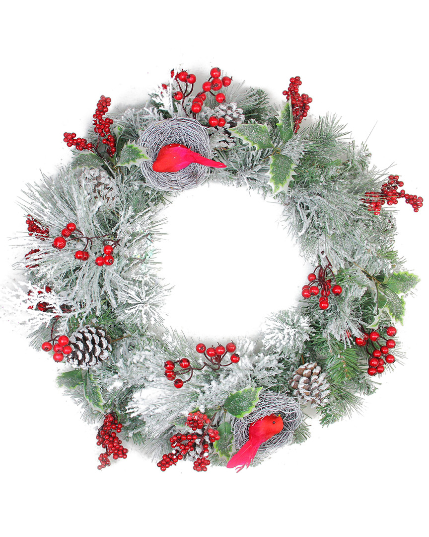 Northlight Discontinued  Berries & Red Cardinals In Nests Flocked Artificial Christmas Wreath