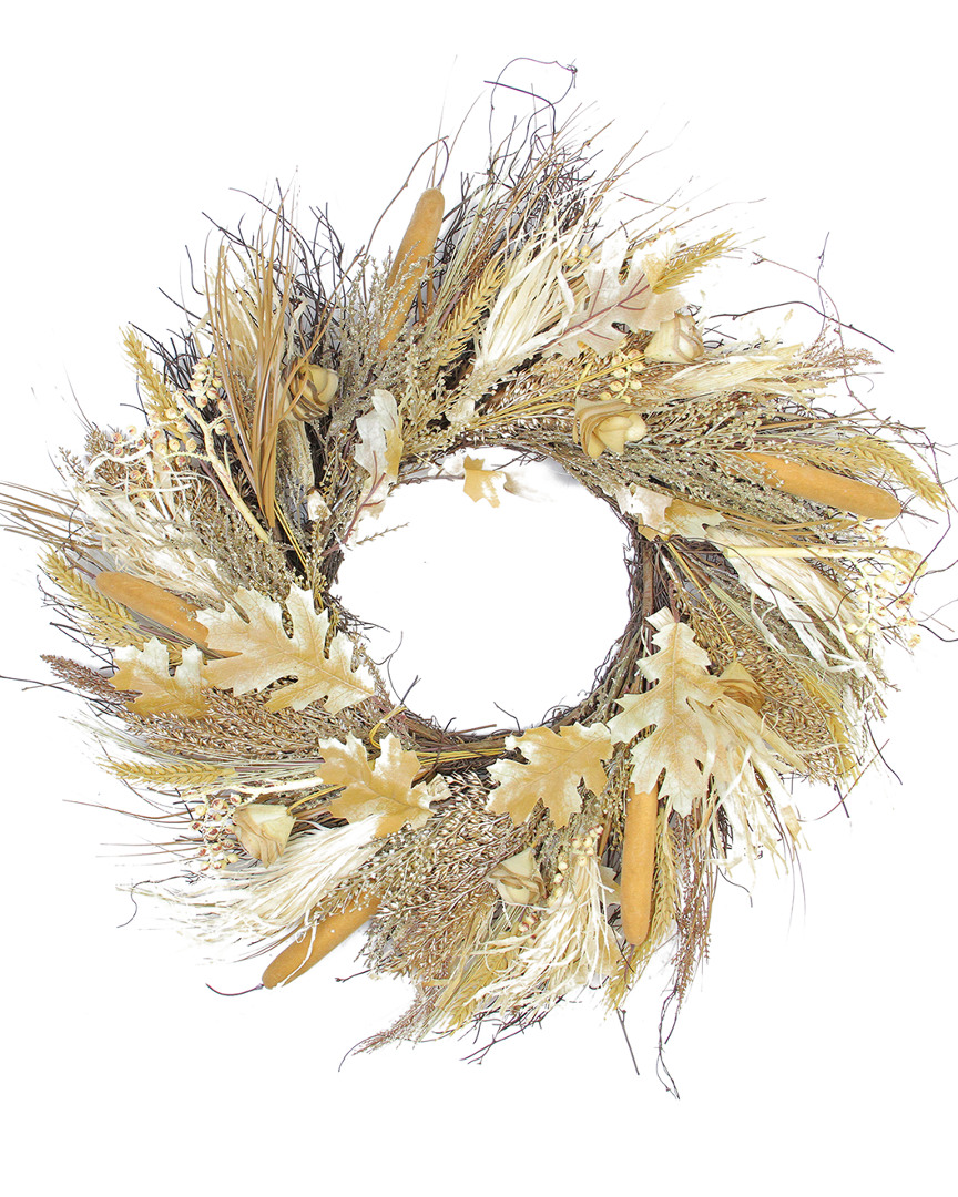 Northlight Autumn Harvest Cattail & Wheat Artificial Thanksgiving Wreath