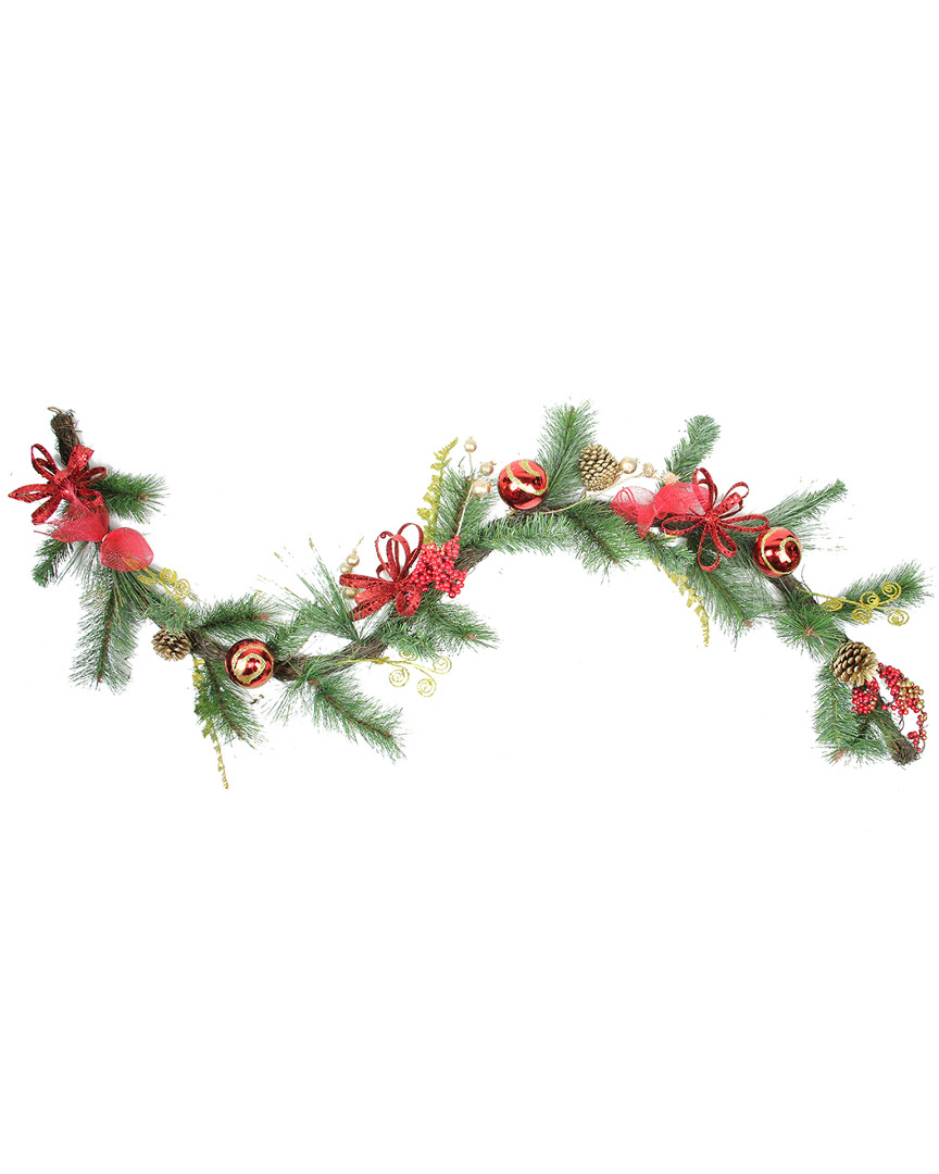 NORTHLIGHT NORTHLIGHT GRAPEVINE & PINE WITH RED BALL ORNAMENTS ARTIFICIAL CHRISTMAS GARLAND