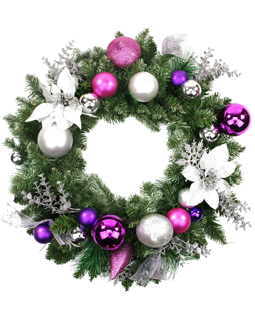 Northlight Purple & Silver Poinsettia Eucalyptus Artificial Christmas Wreath