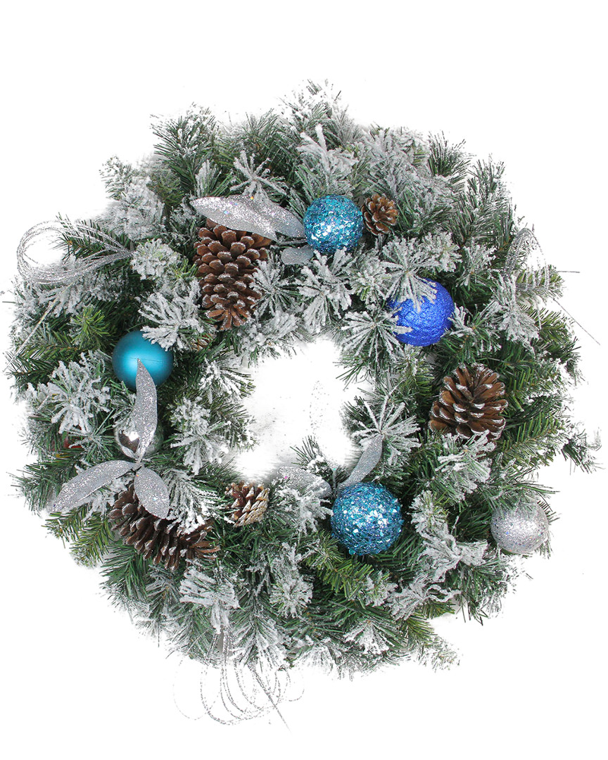 Northlight Teal & Silver Ball Flocked With Pine Cones Artificial Christmas Wreath