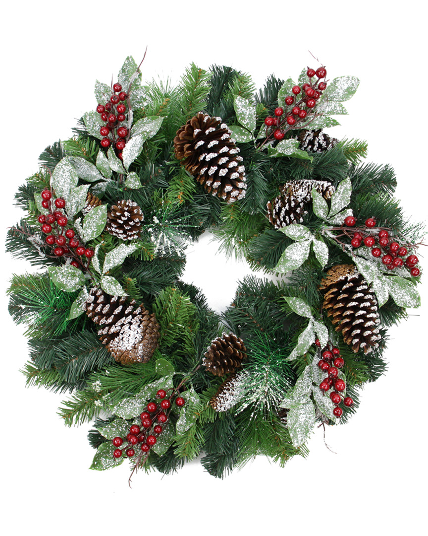NORTHLIGHT NORTHLIGHT PRE-DECORATED FROSTED PINE CONE & RED BERRY ARTIFICIAL CHRISTMAS WREATH
