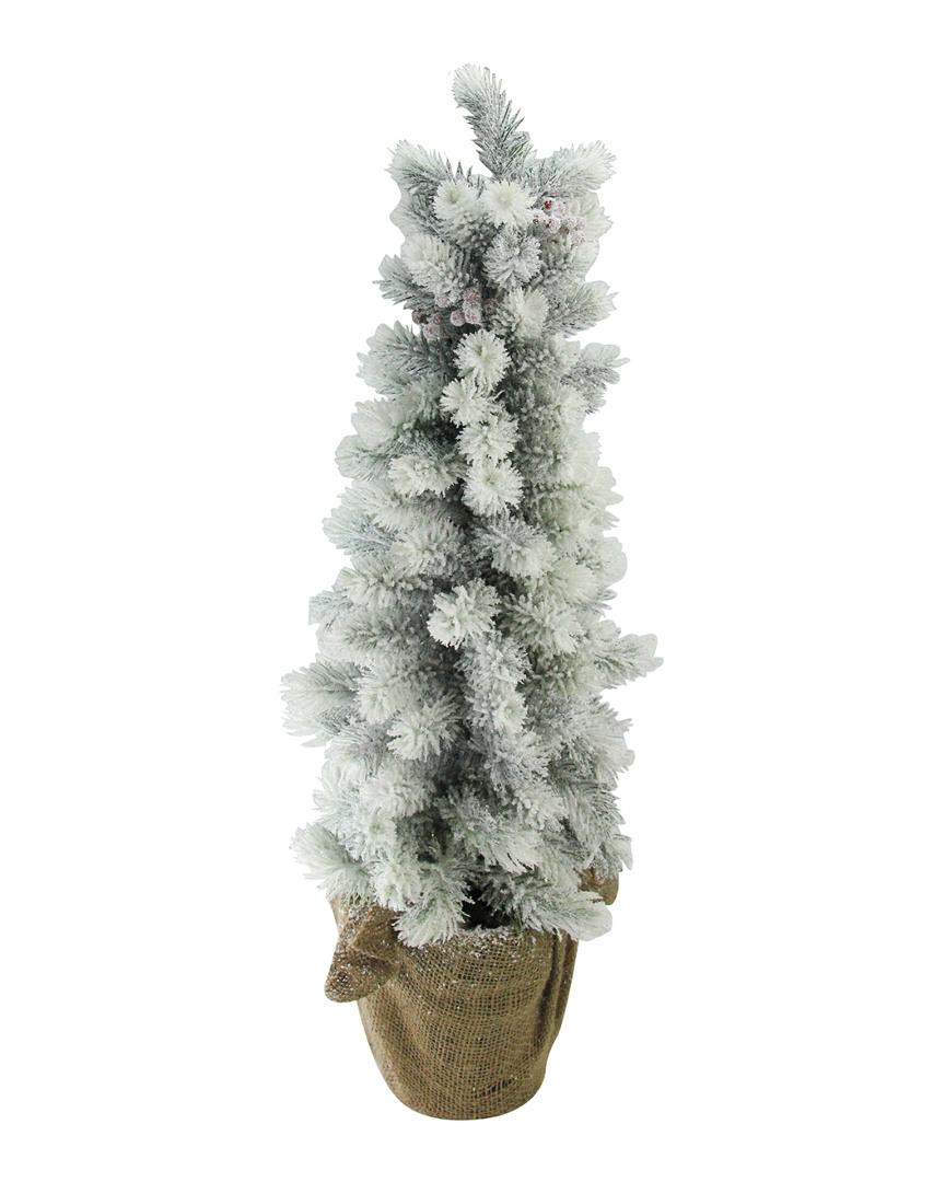 NORTHLIGHT NORTHLIGHT FLOCKED MINI PINE CHRISTMAS TREE WITH BERRIES IN BURLAP COVERED VASE