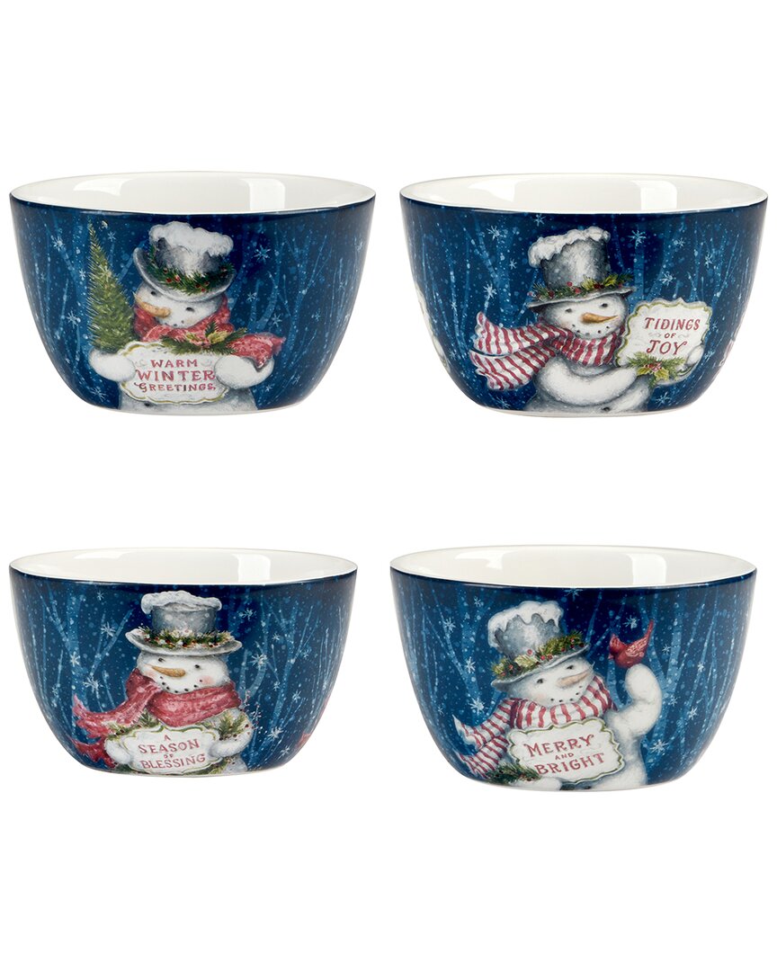 Certified International Snowman Greetings Set Of 4 Ice Cream Bowls