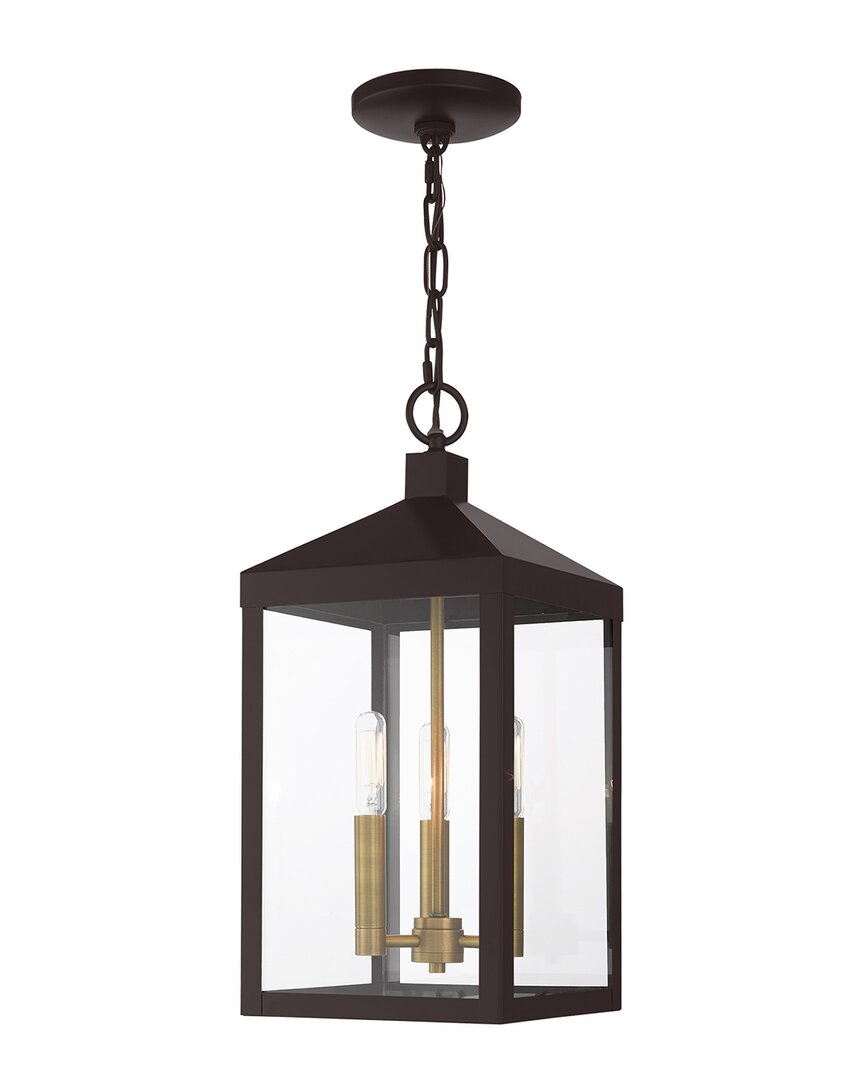 Livex Lighting 3-light Bronze With Antique Brass Cluser Outdoor Pendant Lantern