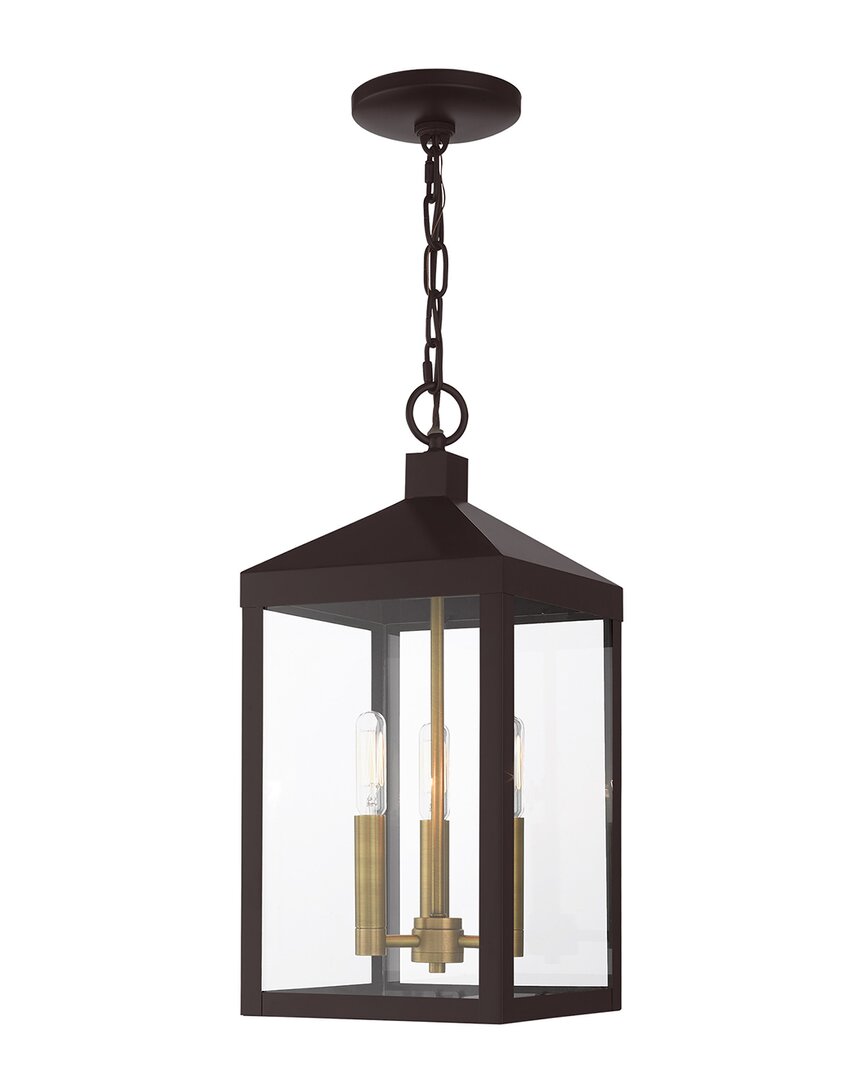 Livex Lighting 3-light Bronze With Antique Brass Cluser Outdoor Pendant Lantern In Bronze