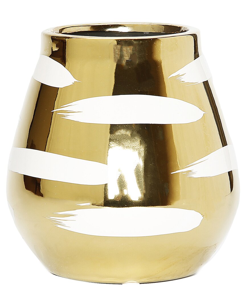 Shop Vivience Gold Vase With White Block Design With Wide Opening