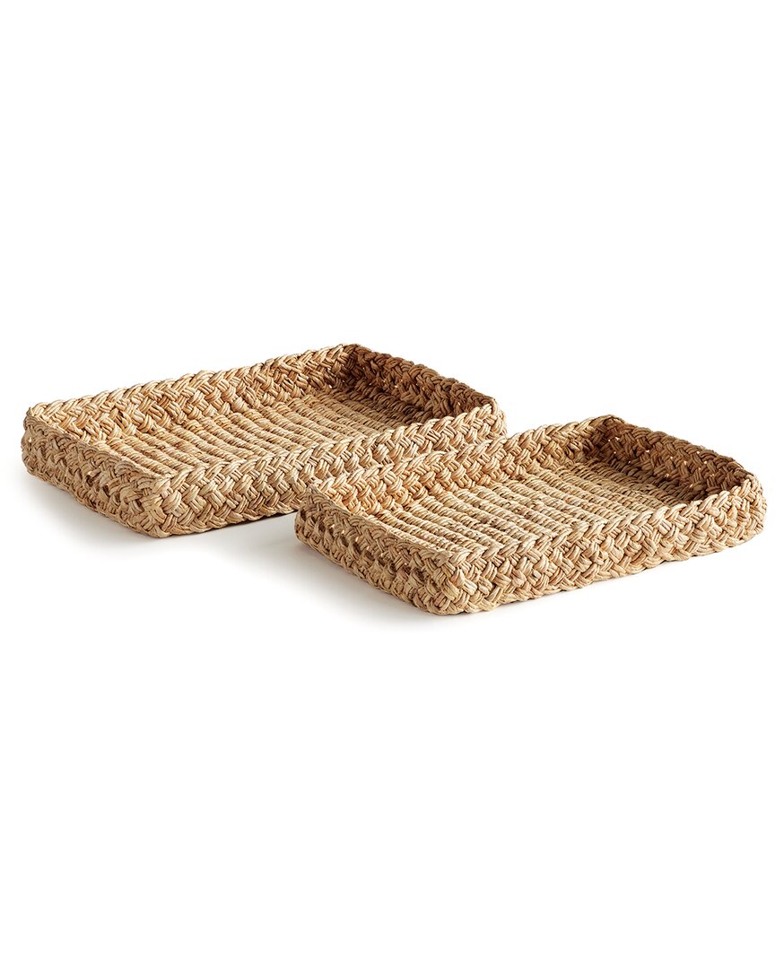 Napa Home & Garden Set Of 2 Abaca French Braided Square Trays In Beige