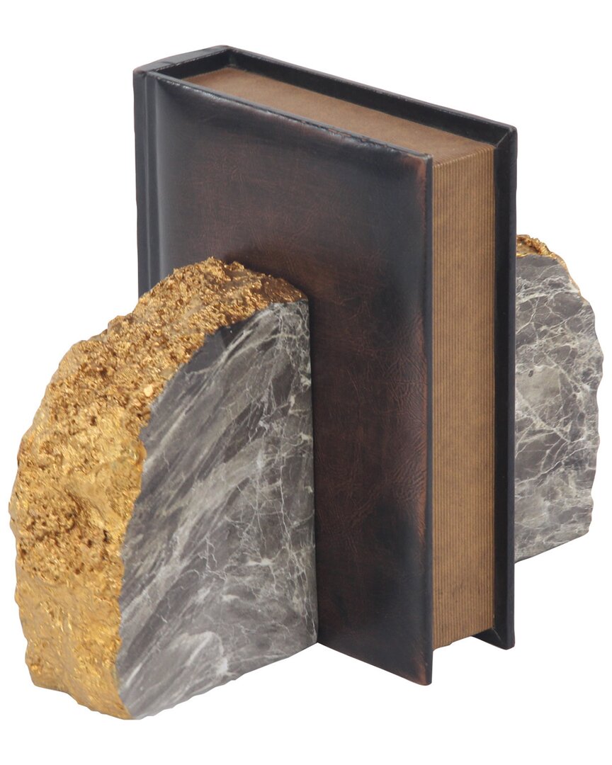 Cosmoliving By Cosmopolitan Set Of 2 Gray Polystone Geode Bookends With Detailing