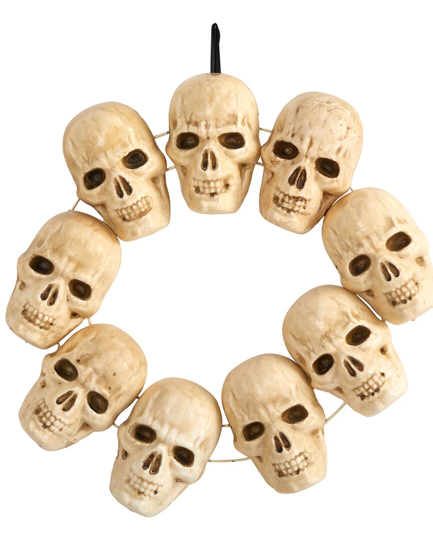 Nearly Natural 20in Halloween Skull Wreath With Lighted Eyes In White