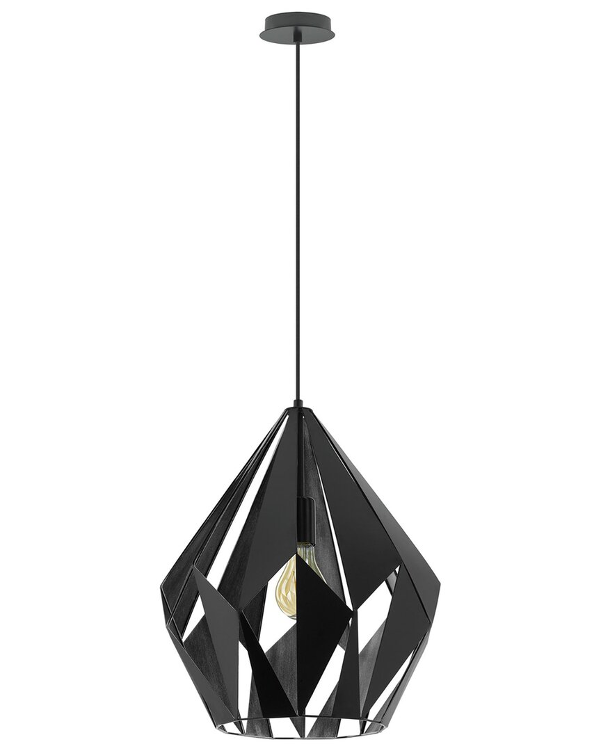 Eglo Carlton 1 Light Pendant With Black Finish & Black With Silver Interior Geometric Metal Shade