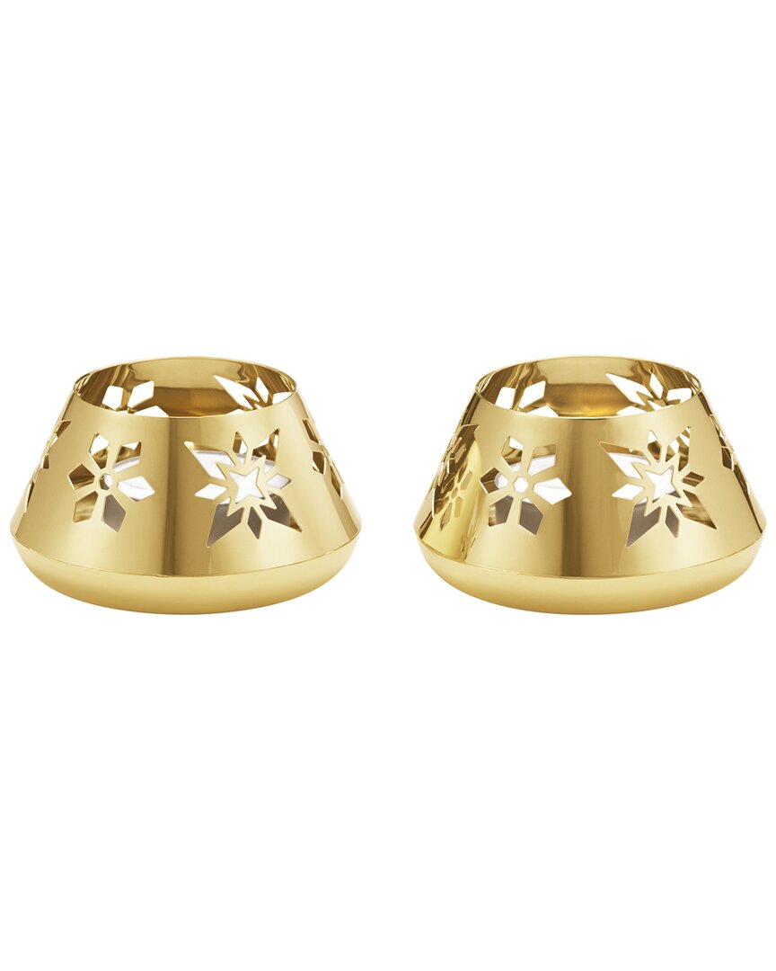 Georg Jensen Hand Polished 2pc Gold-plated Snowflake Tea Lights In Gold