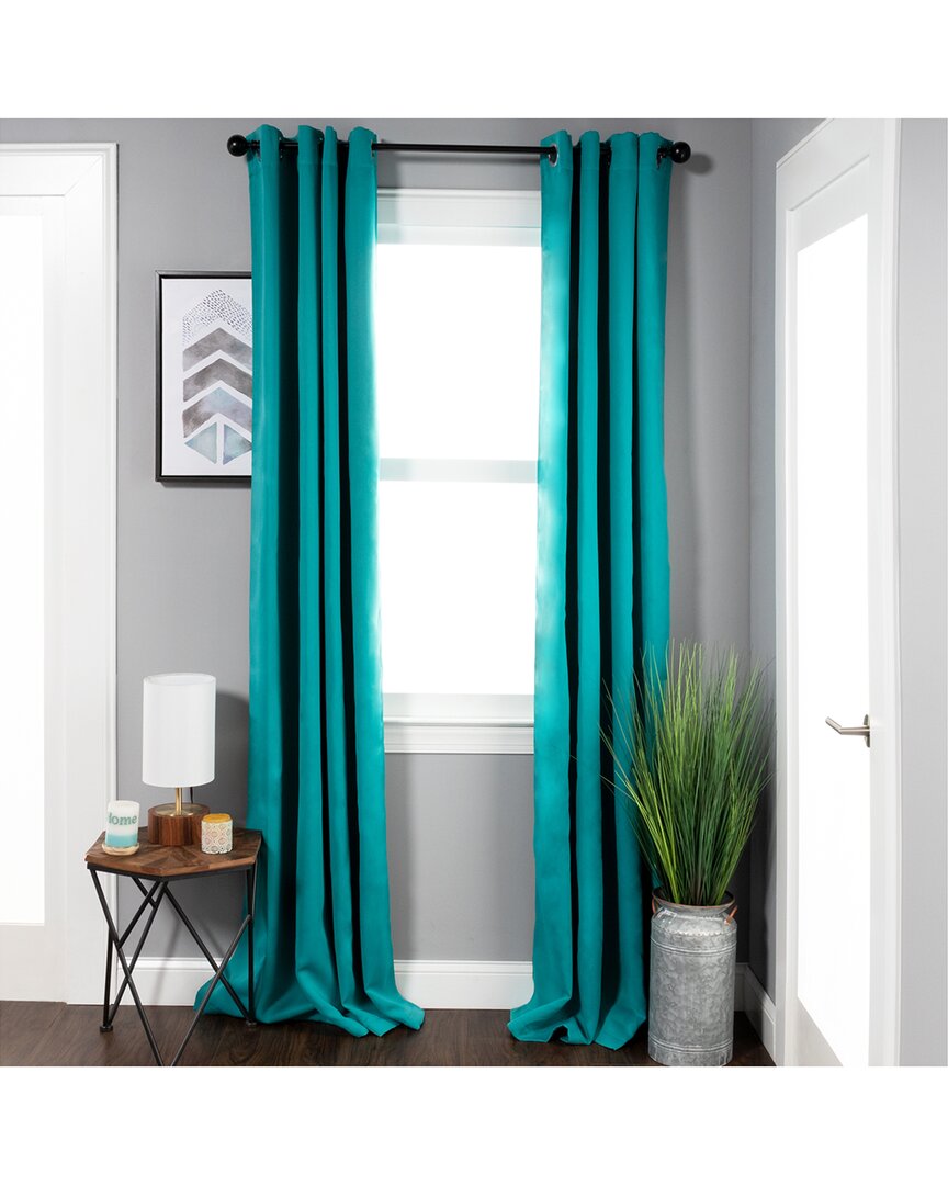 Superior Thermal Insulated Solid Blackout Curtain Panel Set With Grommet Topper In Aqua