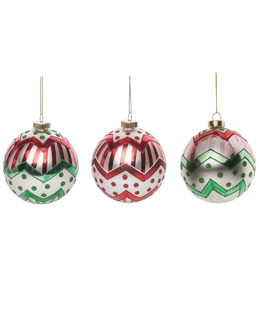 Transpac Glass 4.5in Multicolored Christmas Merry Round Ornament Set Of 3