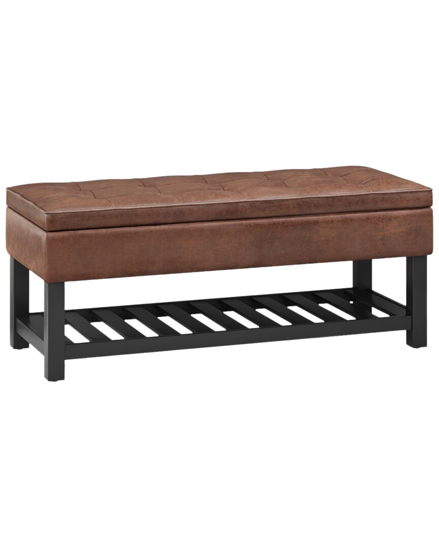 Simpli Home Cosmopolitan 44in Transitional Rectangle Storage Ottoman Bench  With Open Bottom In Brown