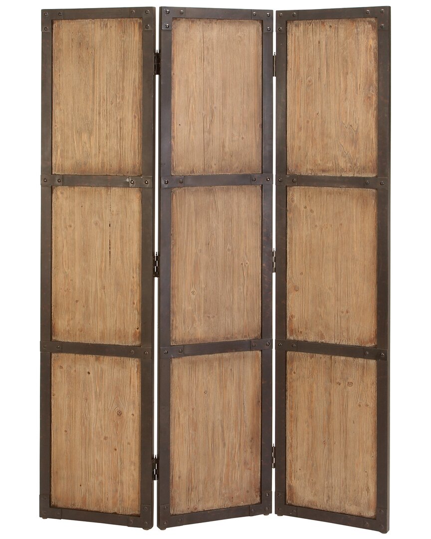 Peyton Lane Farmhouse Rectangle Solid Panel Room Divider Screen In Brown