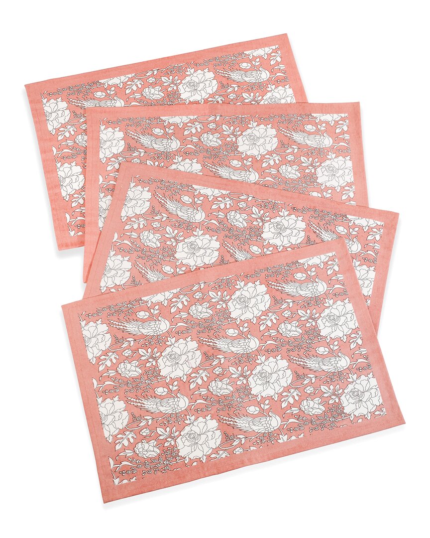 Tiramisu Set Of 4 Peach Blossom 1 Block Print Placemats In Pink