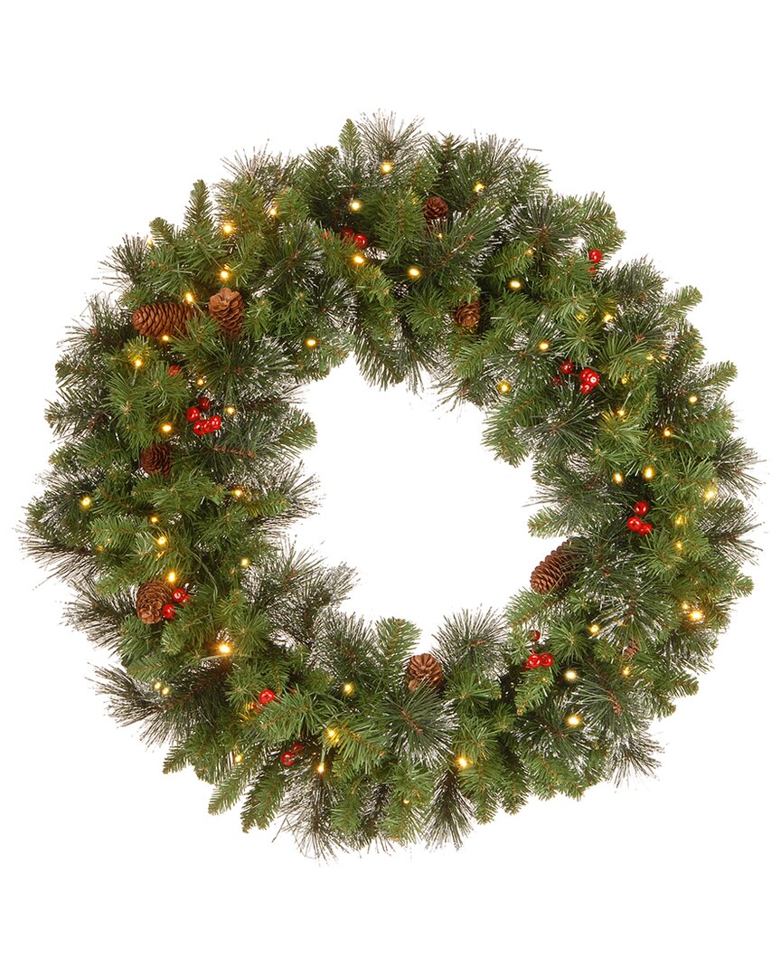 National Tree Company 30in Crestwood Spruce Wreath With Twinkly Led Lights In Green