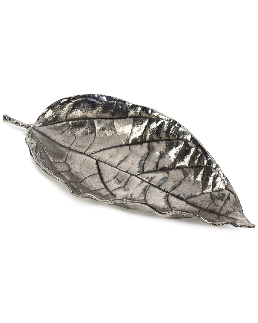 Zodax Osage Orange Leaf Antique Pewter Trays In Silver