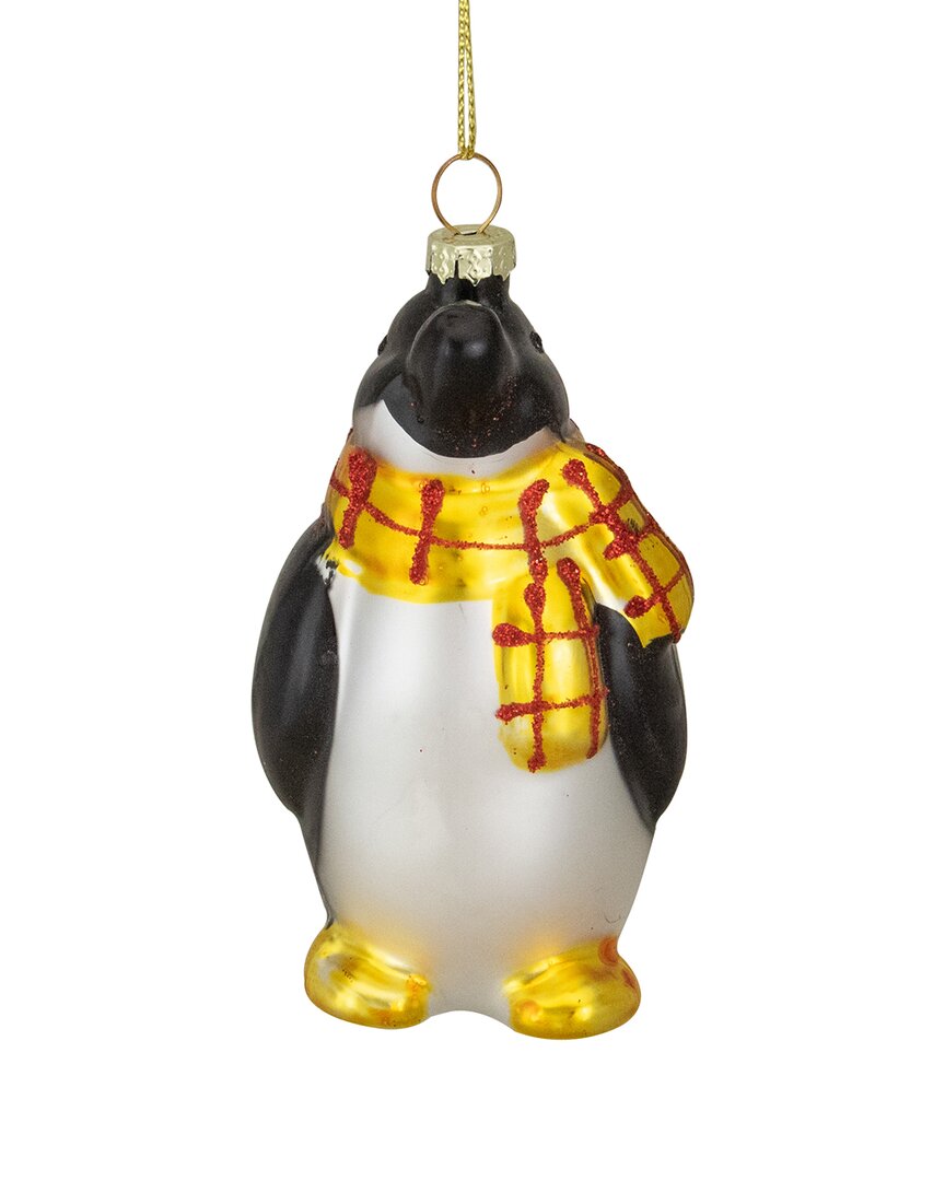 Northern Lights Dnu Unprofitable Northlight 3.75in Black White And Yellow Glass Penguin Christmas Ornament In Black