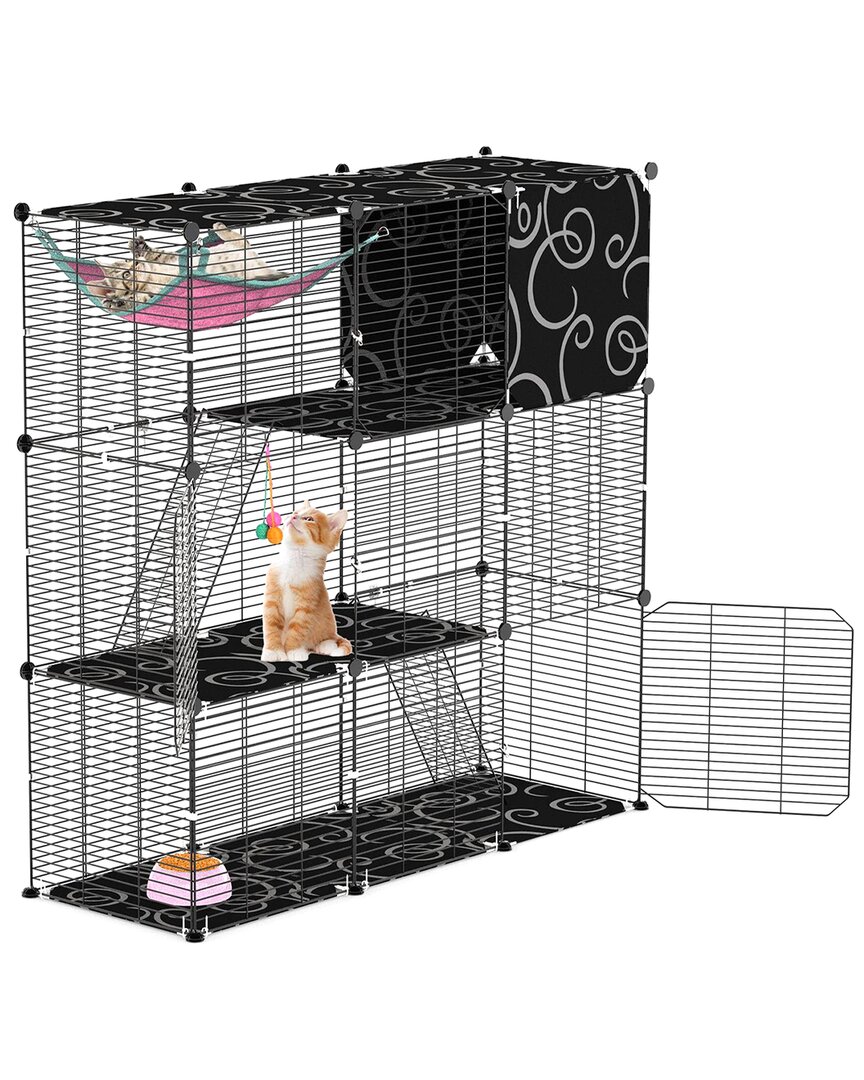 Fresh Fab Finds 3-tier Indoor Cat Cage With Hammock & Ladder In Black