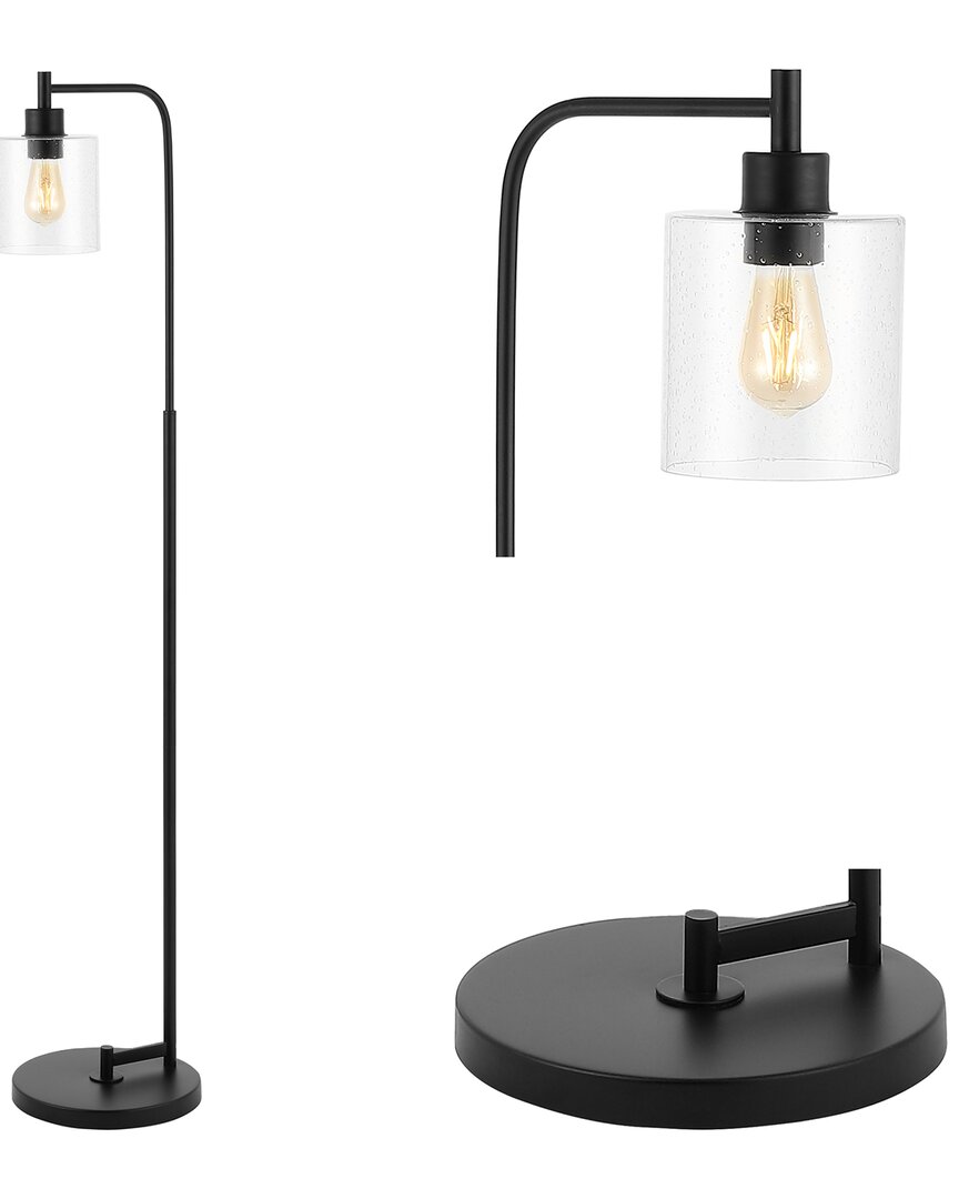 Jonathan Y Designs Axel Modern 60 Iron Seeded Glass Farmhouse Industrial Led Floor Lamp In Black