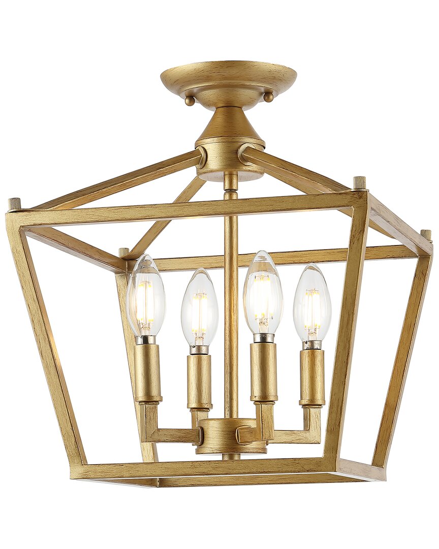 Jonathan Y Designs Plains Mini Lantern 12 4 Light Iron Modern Farmhouse Led Flush Mount In Brass