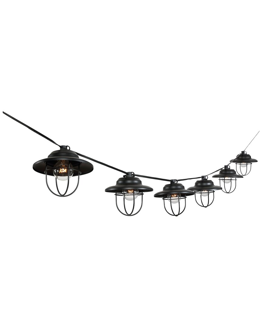 Jonathan Y Designs 10 Light Indoor Outdoor 10ft Rustic Farmhouse Incandescent G40 Metal Cage Shade S In Black