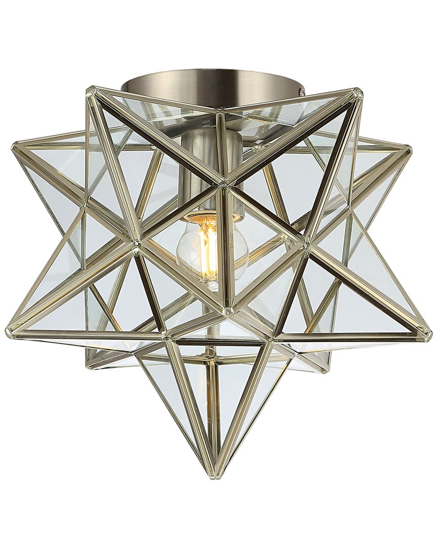 Jonathan Y Designs Stella 12 Moravian Star Metal Glass Led Flush Mount In Metallic