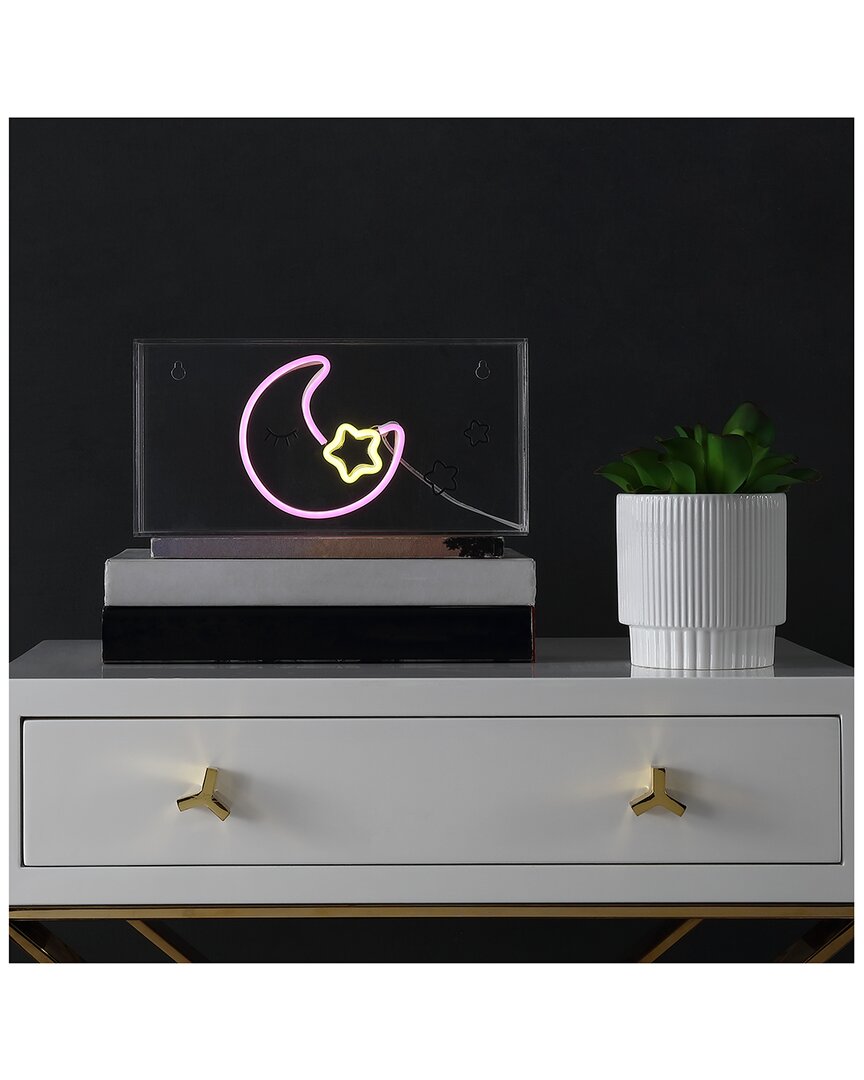 Jonathan Y Moon Glam Acrylic Box Usb Operated Led Neon Light In Pink