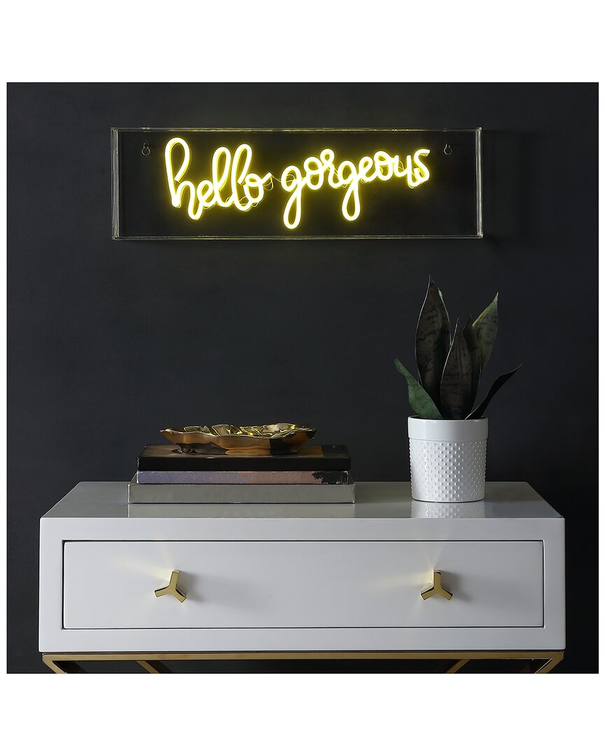 Jonathan Y Hello Gorgeous Glam Long Acrylic Box Usb Operated Led Neon Light In Yellow