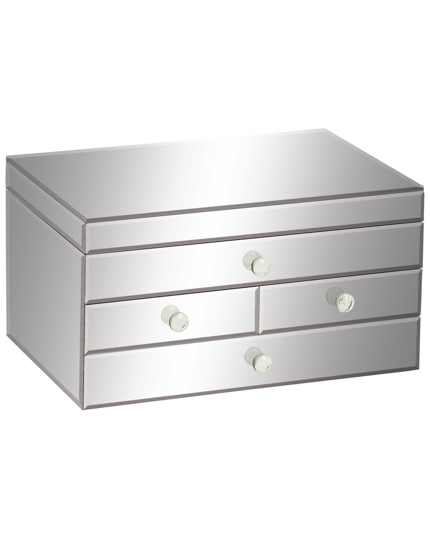 Peyton Lane Glass Mirrored 4 Drawer Jewelry Box In Silver