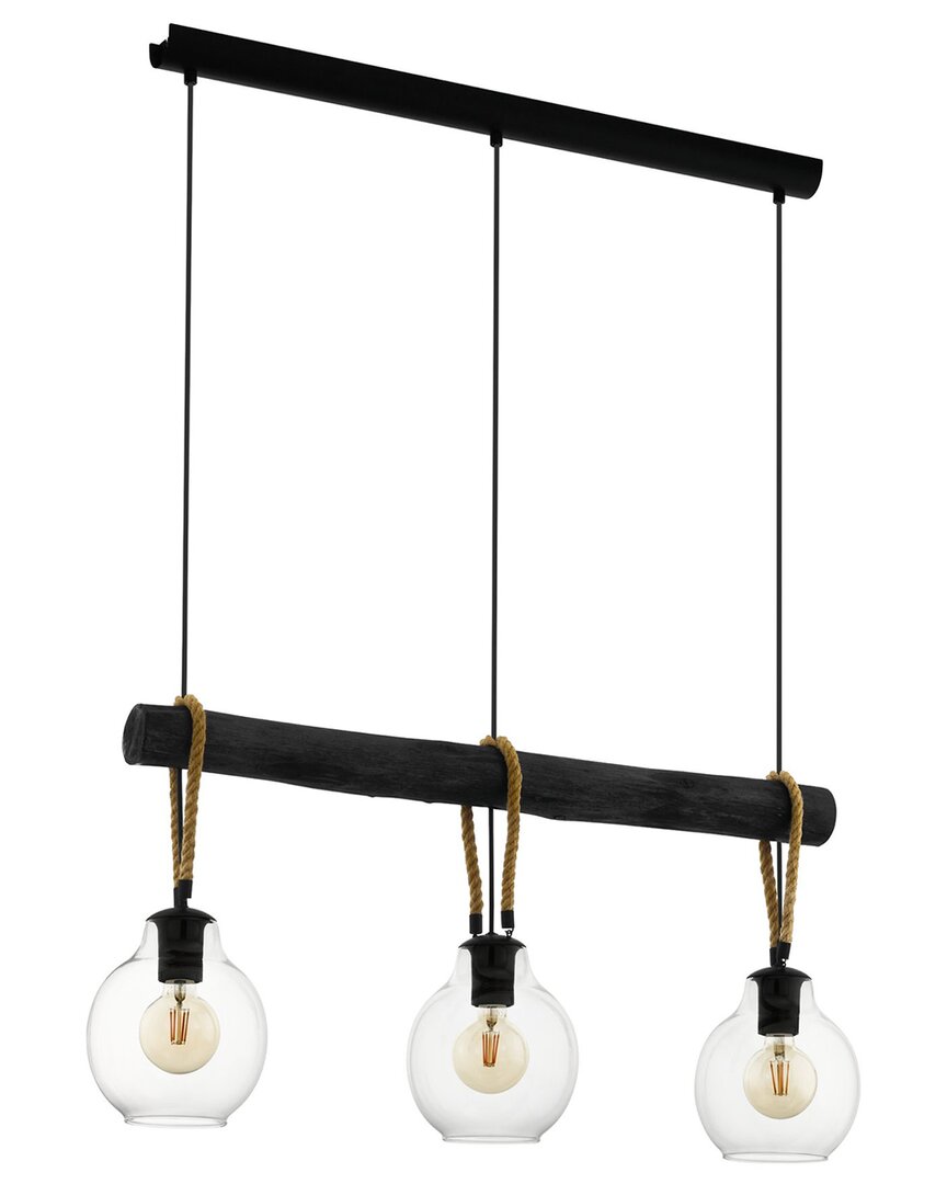 EGLO EGLO RODING 3 LIGHT LINEAR PENDANT WITH BLACK FINISH , BROWN ROPING & CLEAR GLASS SHADE