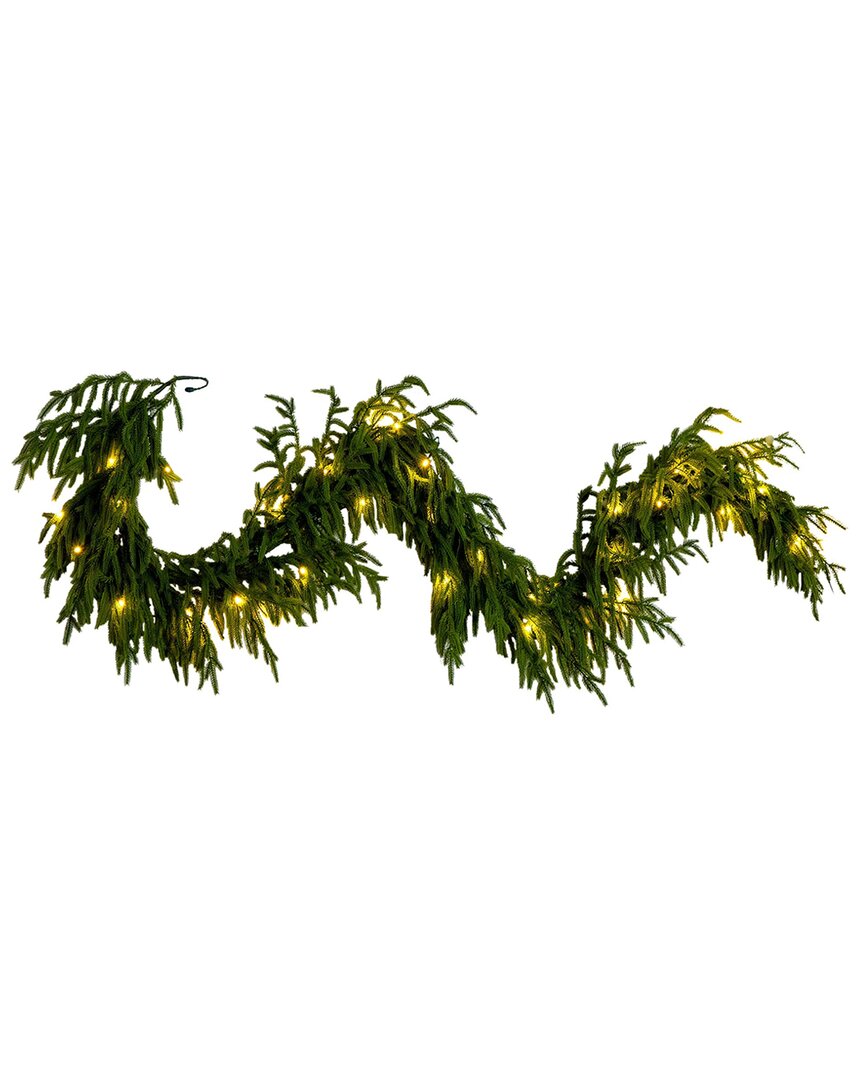 Nearly Natural 6ft. Pre-lit Artificial Real Touch Norfolk Island Pine Garland In Green