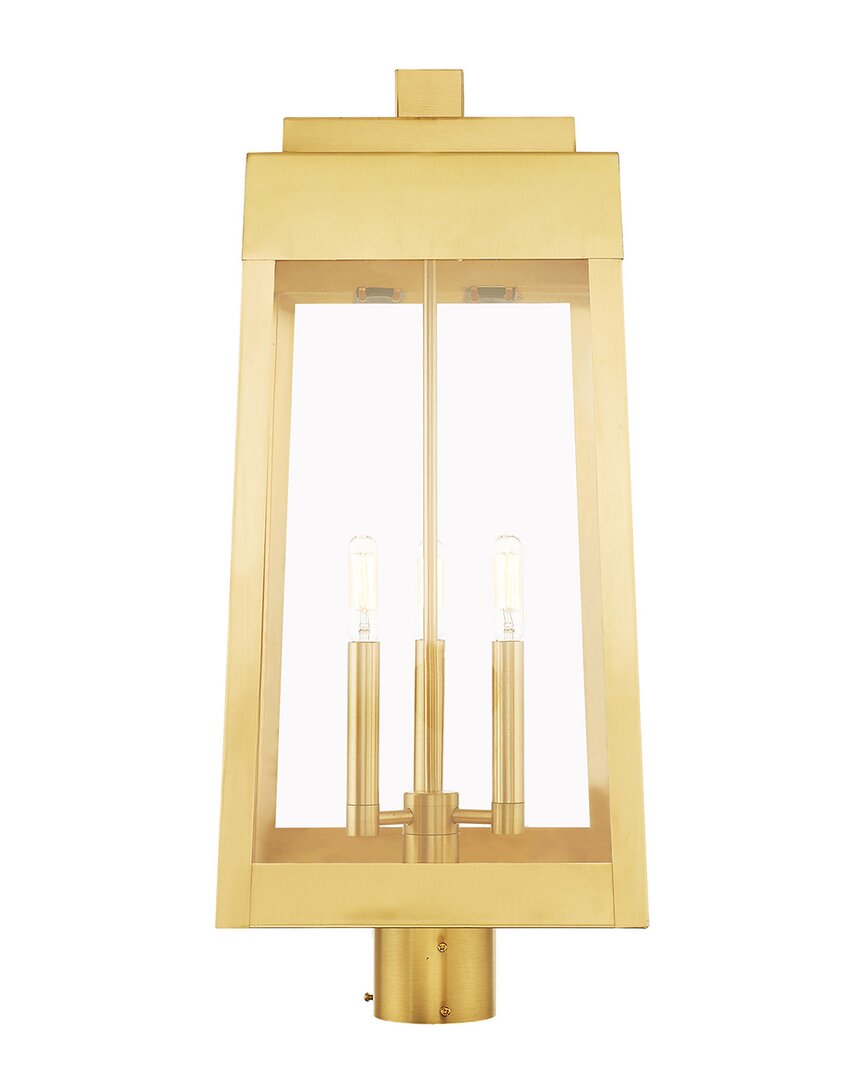 Livex Lighting 3-light Satin Brass Outdoor Post Top Lantern