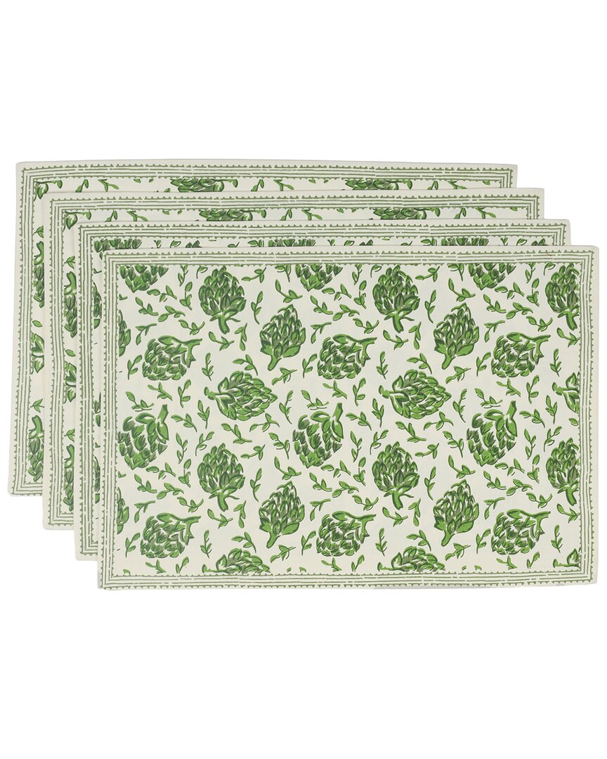 Tiramisu Green Artichoke Bliss Block Print Cotton Napkins In Green