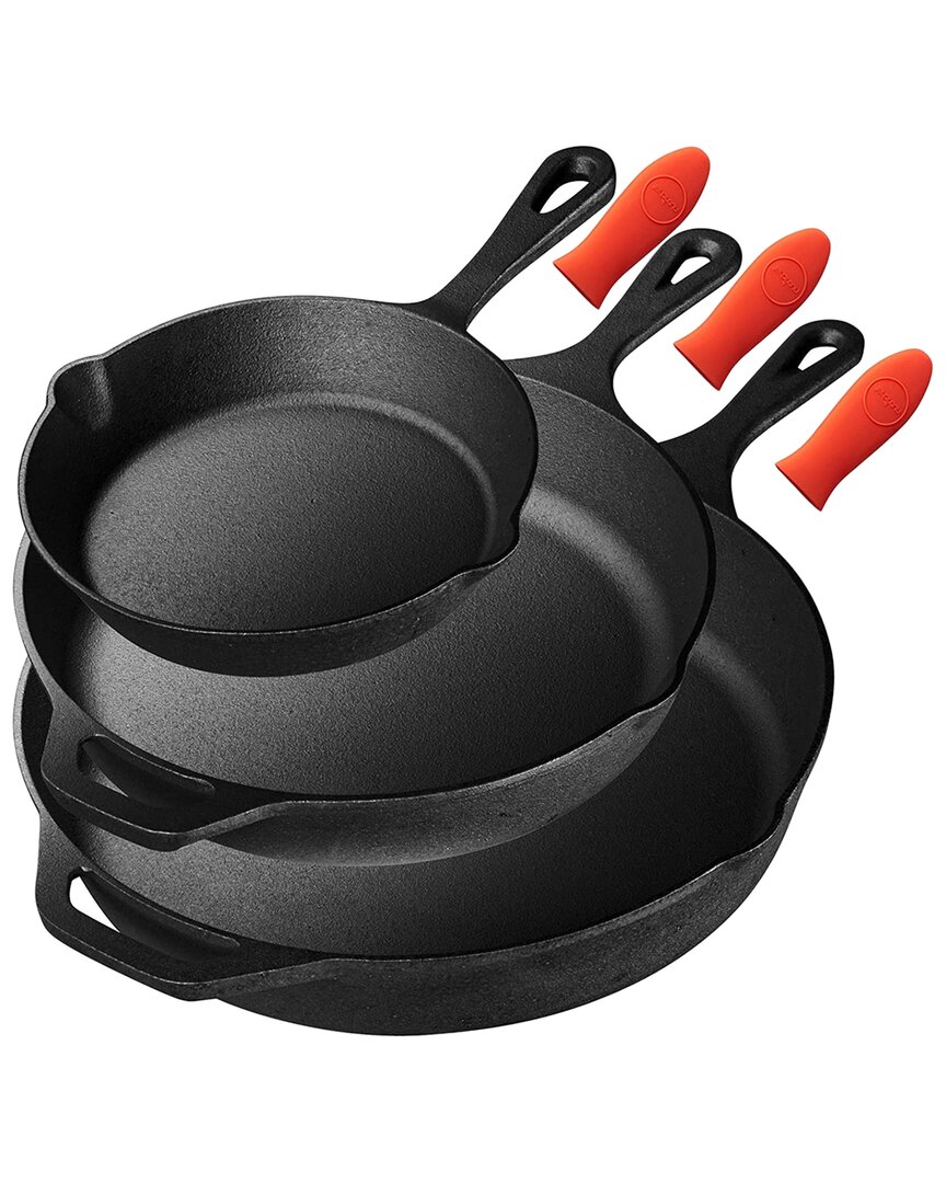 Nutrichef 3pc Non-stick Iron Skillet Cooking Pan Set In Black