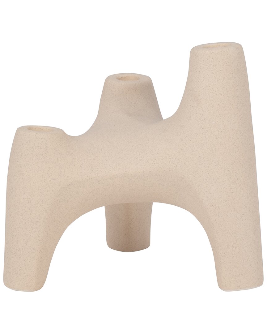 Shop Sagebrook Home 9in Stoneware 3-taper Candle Holder In Ivory
