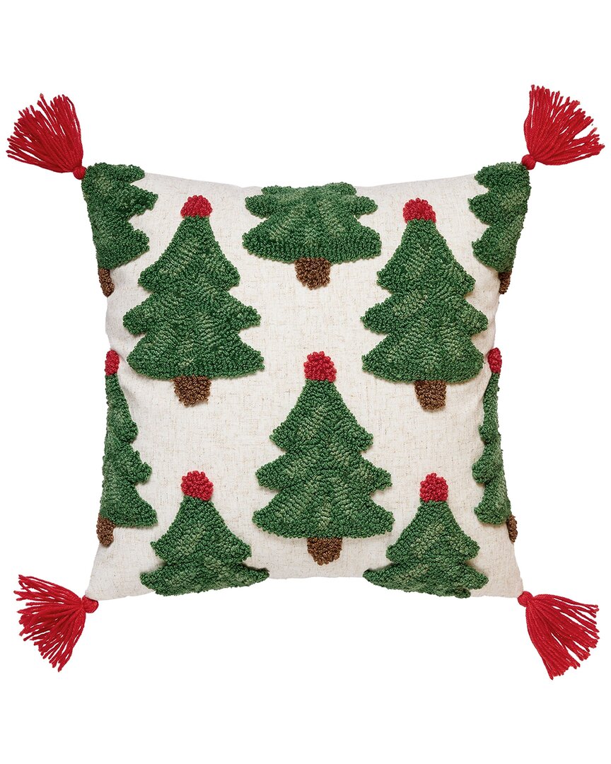 Peking Handicraft Hand-hooked Trees With Tassels Wool- & Linen-blend Tufted Hook Pillow In Green
