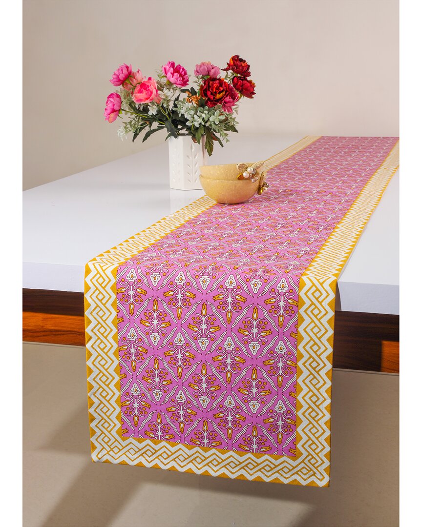 Tiramisu Orchid Luxe Block Print Table Runner In Yellow