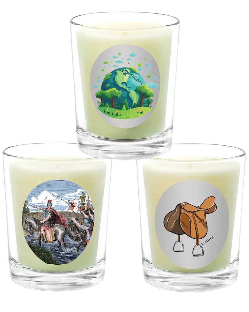 Qualitas Candles 3pc Candle Set - Leather In White