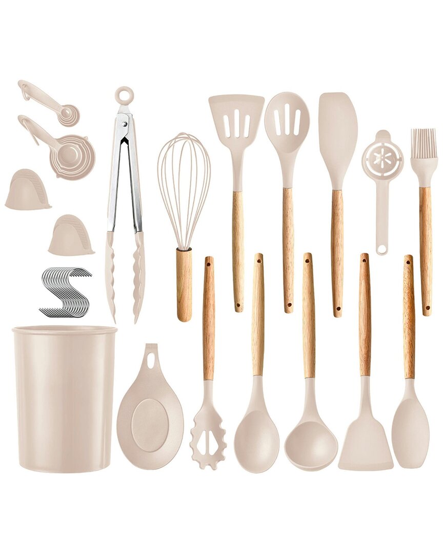 Fresh Fab Finds 35-piece Kitchen Cooking Utensils Set In Khaki