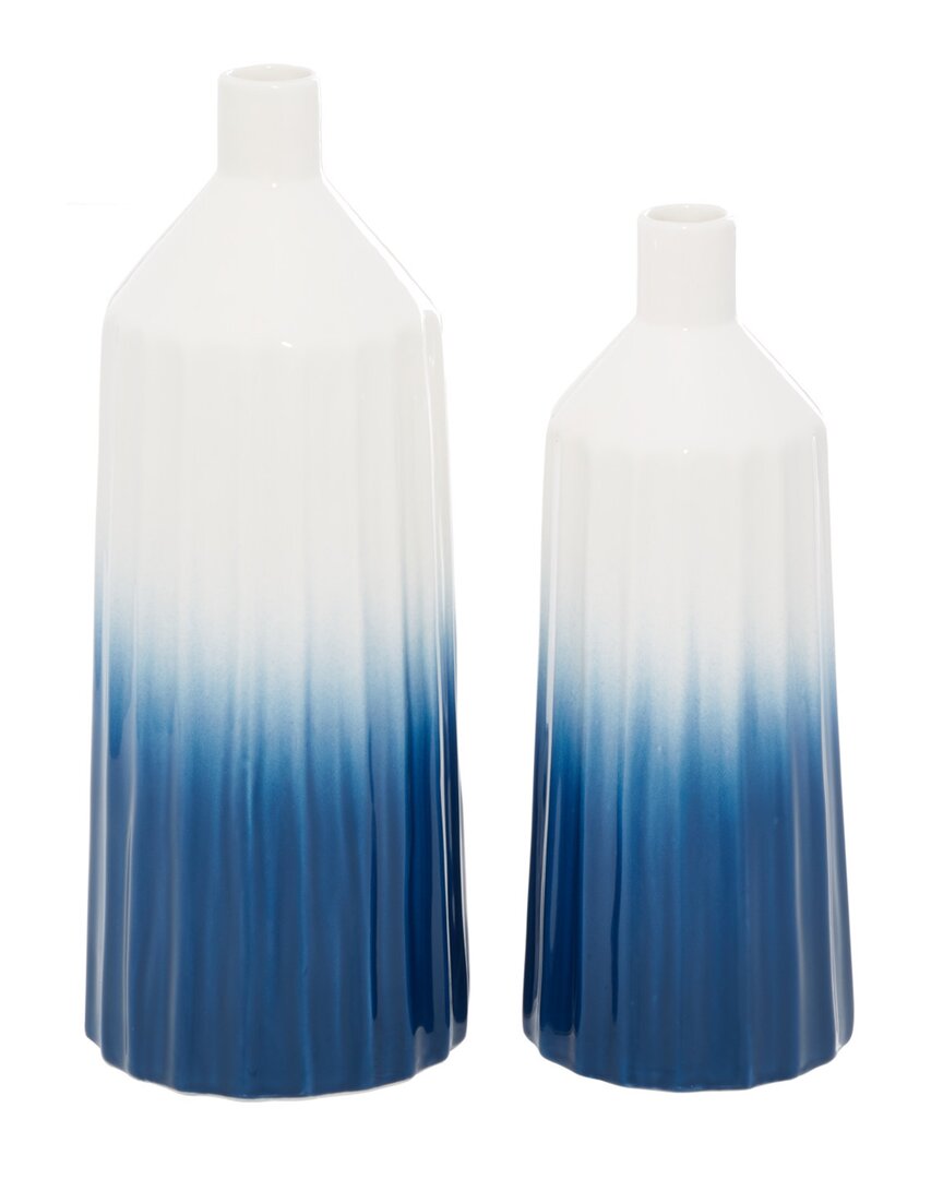 The Novogratz Set Of 2 Blue Ceramic Handmade Ombre Vase