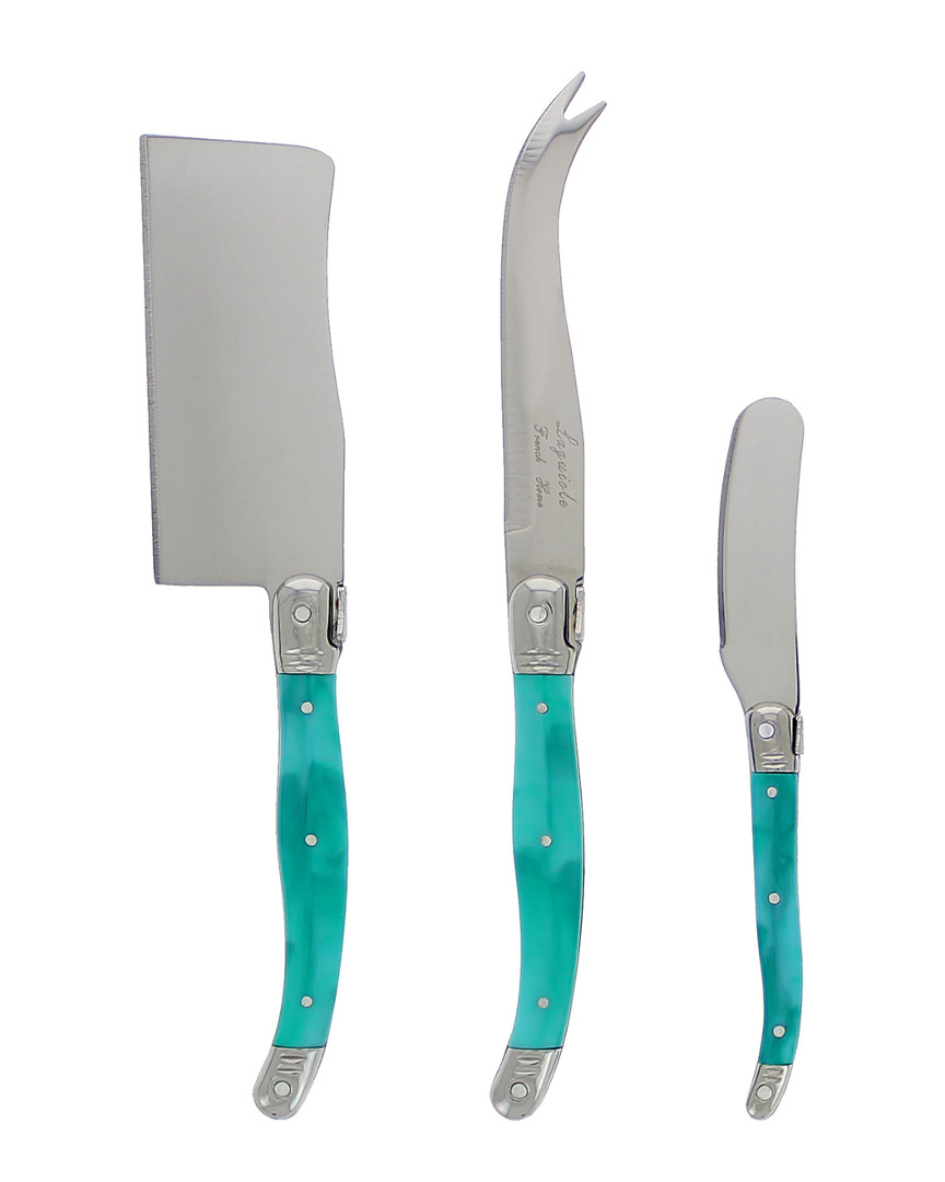 French Home Laguiole Set Of 3 Cheese Knives In Open Blue